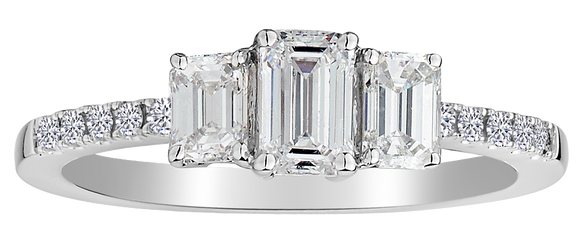 1.00 Carat of Diamonds Emerald Cut "Past, Present, Future" Ring, 14kt White Gold.......................NOW