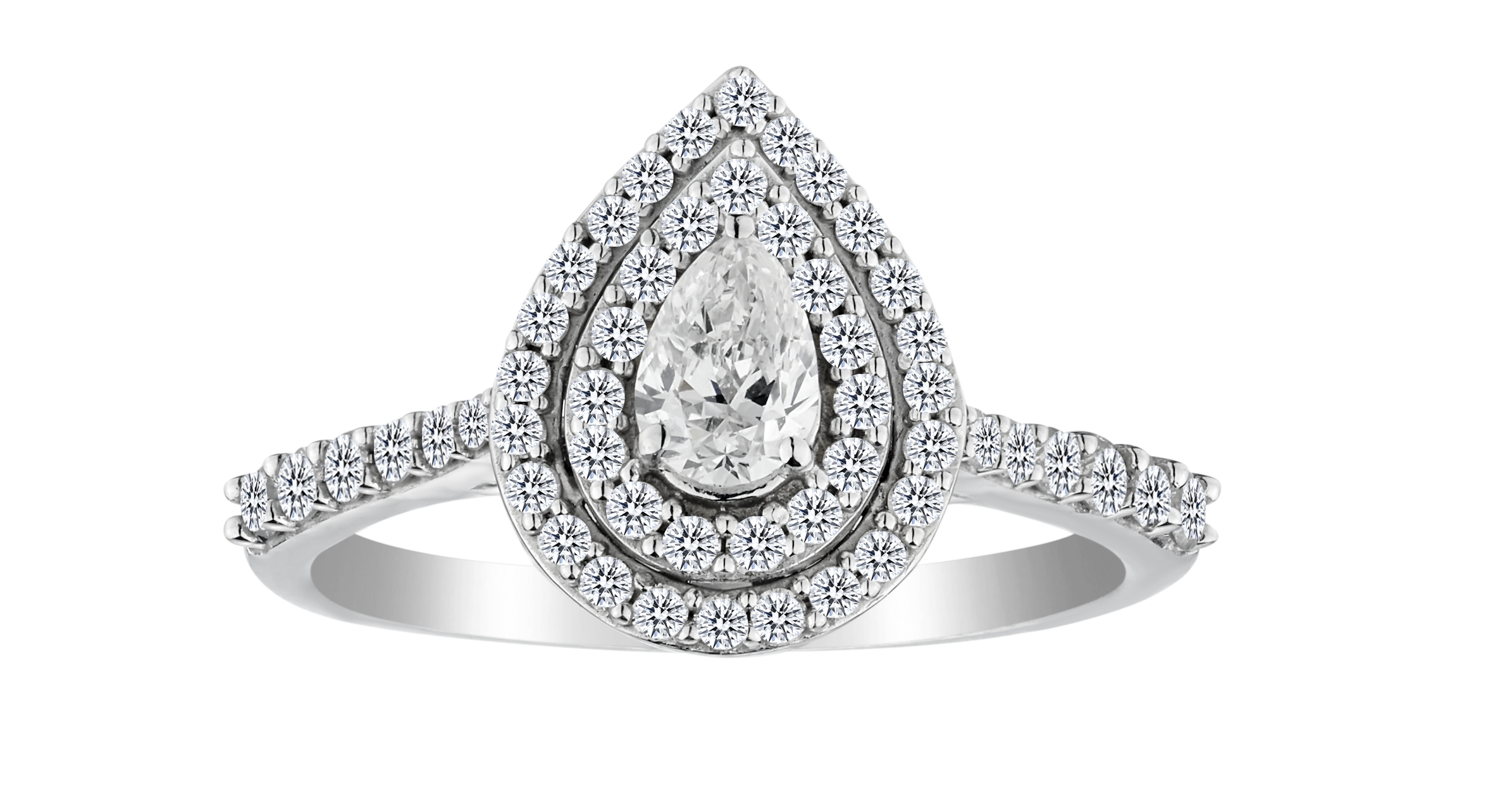 .75 Carat Diamond Double Halo Pear Shape Ring, 14kt White Gold.....................NOW