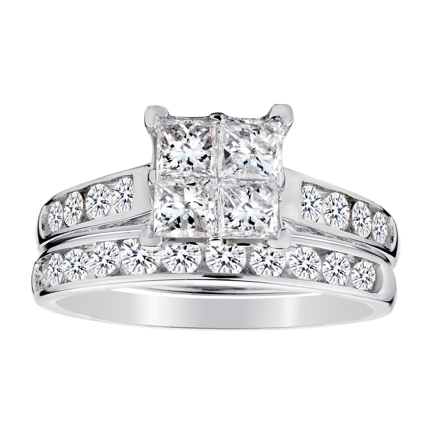 1.50 Carat Princess Design Diamond Engagement Ring Set, 14kt White Gold.......................NOW