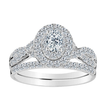 .23 Carat Oval Centre,  1.00 Total Diamond Halo Engagement Ring Set.  14kt White Gold. Griffin Jewellery Designs
