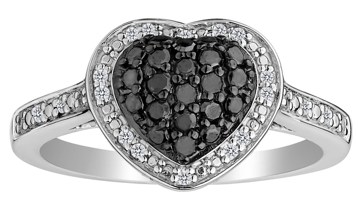 .25 Carat Black and White Diamond Heart Ring, Sterling Silver.......................NOW