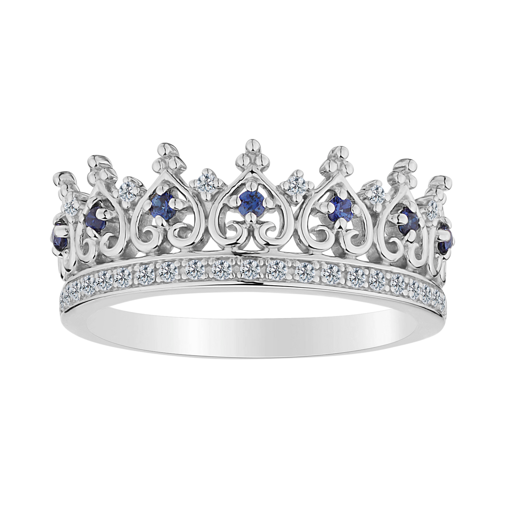 Created Blue & White Sapphire "Crown" Ring, Silver.....................NOW