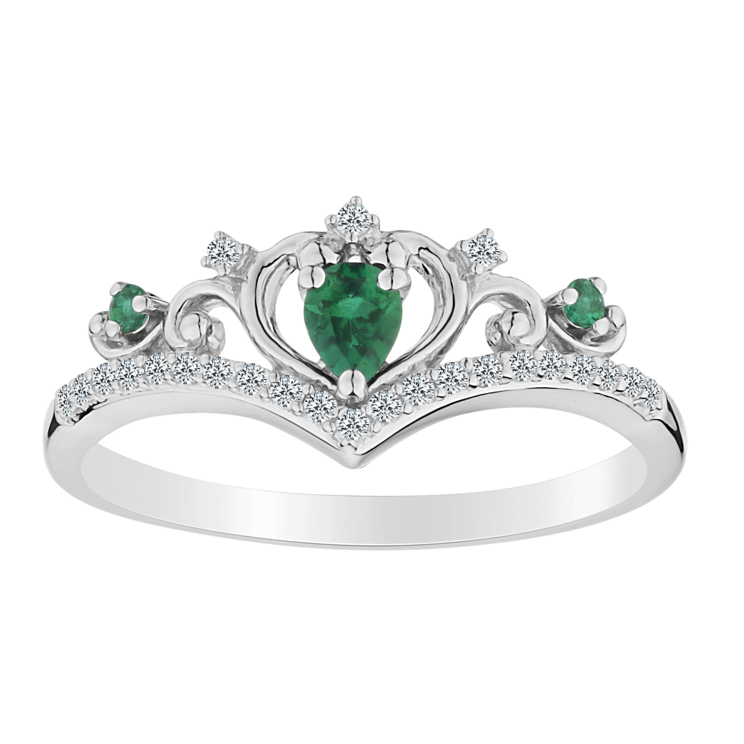 Created Emerald & White Sapphire Ring, Silver......................NOW