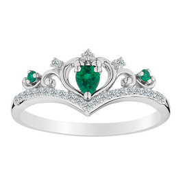 Created Emerald & White Sapphire Ring,  Sterling Silver. Gemstone Rings. Griffin Jewellery Designs
