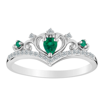 Created Emerald & White Sapphire Ring,  Sterling Silver. Gemstone Rings. Griffin Jewellery Designs
