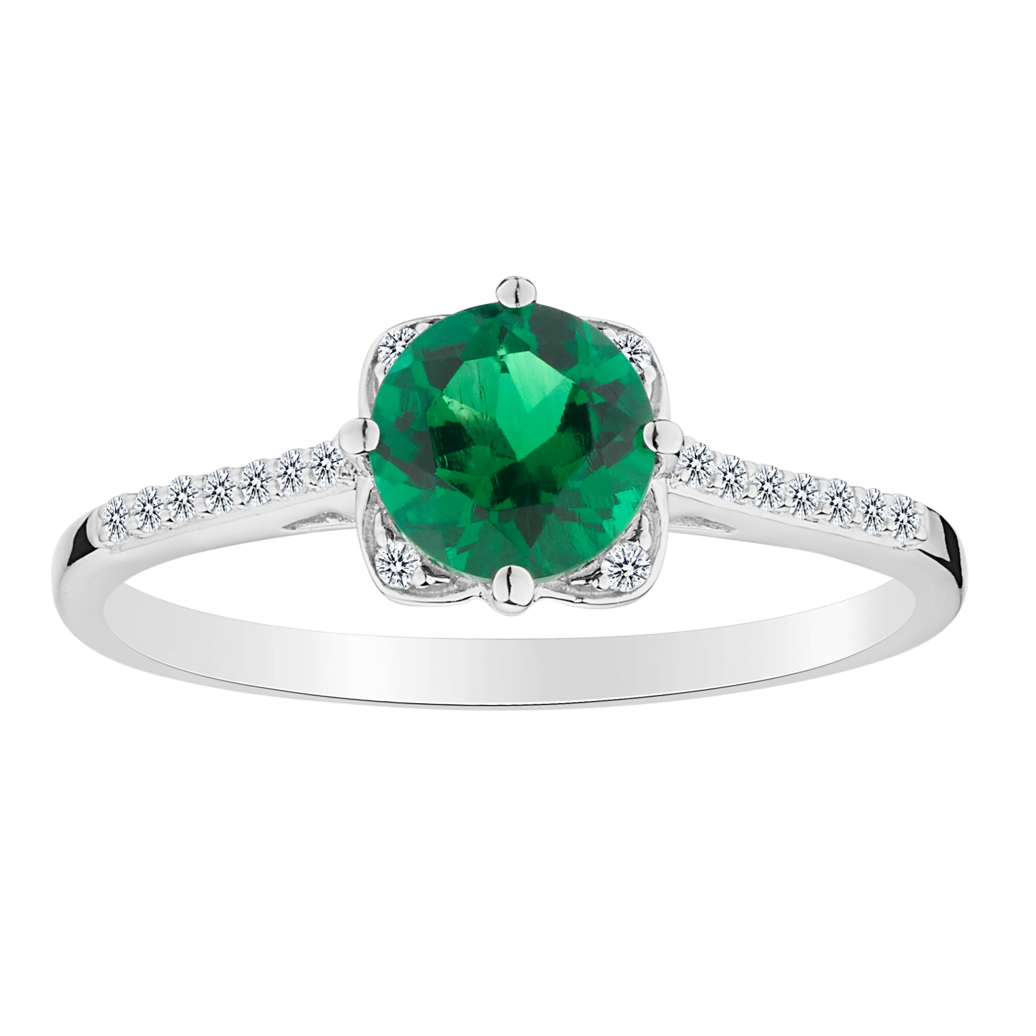 Created Emerald & White Sapphire Ring,  Sterling Silver. Gemstone Rings. Griffin Jewellery Designs