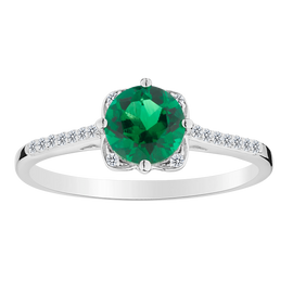Created Emerald & White Sapphire Ring,  Sterling Silver. Gemstone Rings. Griffin Jewellery Designs
