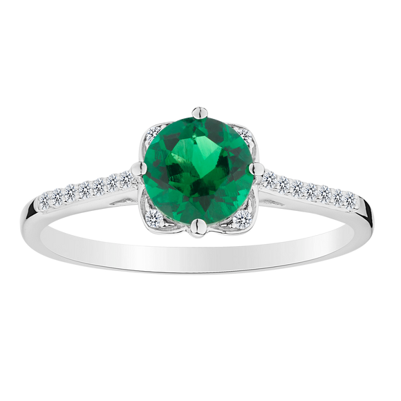 Created Emerald & White Sapphire Ring,  Sterling Silver. Gemstone Rings. Griffin Jewellery Designs