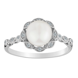 Created White Sapphire & Fresh Water Pearl Ring.  Sterling Silver. Gemstone Rings. Griffin Jewellery Designs