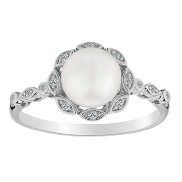 Created White Sapphire & Fresh Water Pearl Ring.  Sterling Silver. Gemstone Rings. Griffin Jewellery Designs