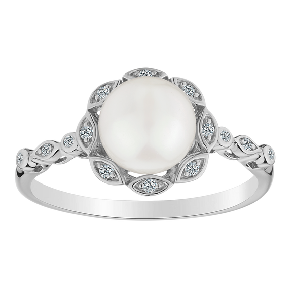 Created White Sapphire & Fresh Water Pearl Ring.  Sterling Silver. Gemstone Rings. Griffin Jewellery Designs