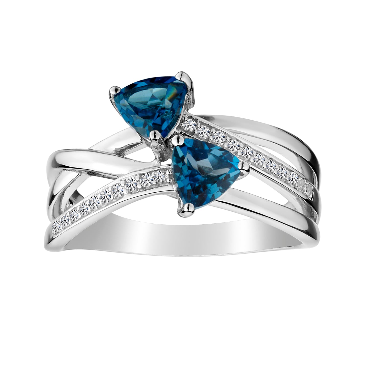 London Blue Topaz & Created White Sapphire Ring,  Sterling Silver. Gemstone Rings. Griffin Jewellery Designs