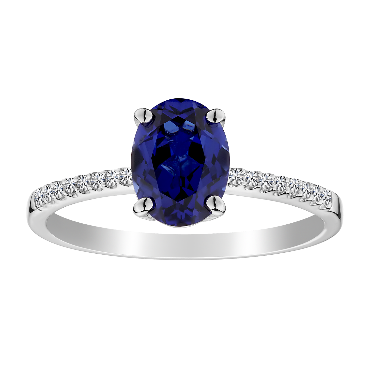 CREATED SAPPHIRE AND WHITE SAPPHIRE RING, SILVER..................NOW