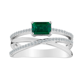 Created Emerald & White Sapphire Ring,  Sterling Silver. Gemstone Rings. Griffin Jewellery Designs