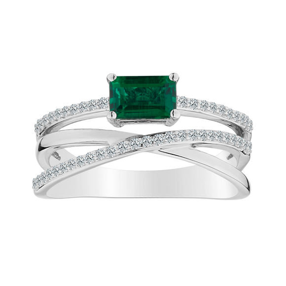 Created Emerald & White Sapphire Ring,  Sterling Silver. Gemstone Rings. Griffin Jewellery Designs