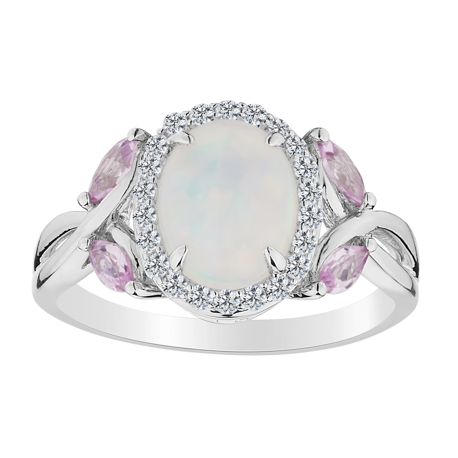 CREATED OPAL, WHITE AND PINK SAPPHIRE RING, SILVER..................NOW