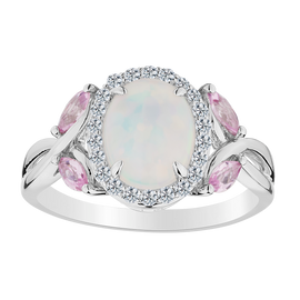 Created Opal, White & Pink Sapphire Ring,  Sterling Silver. Gemstone Rings. Griffin Jewellery Designs