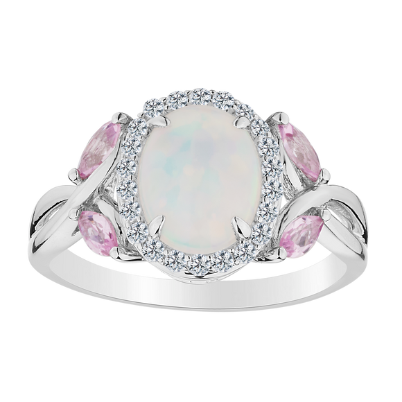 Created Opal, White & Pink Sapphire Ring,  Sterling Silver. Gemstone Rings. Griffin Jewellery Designs