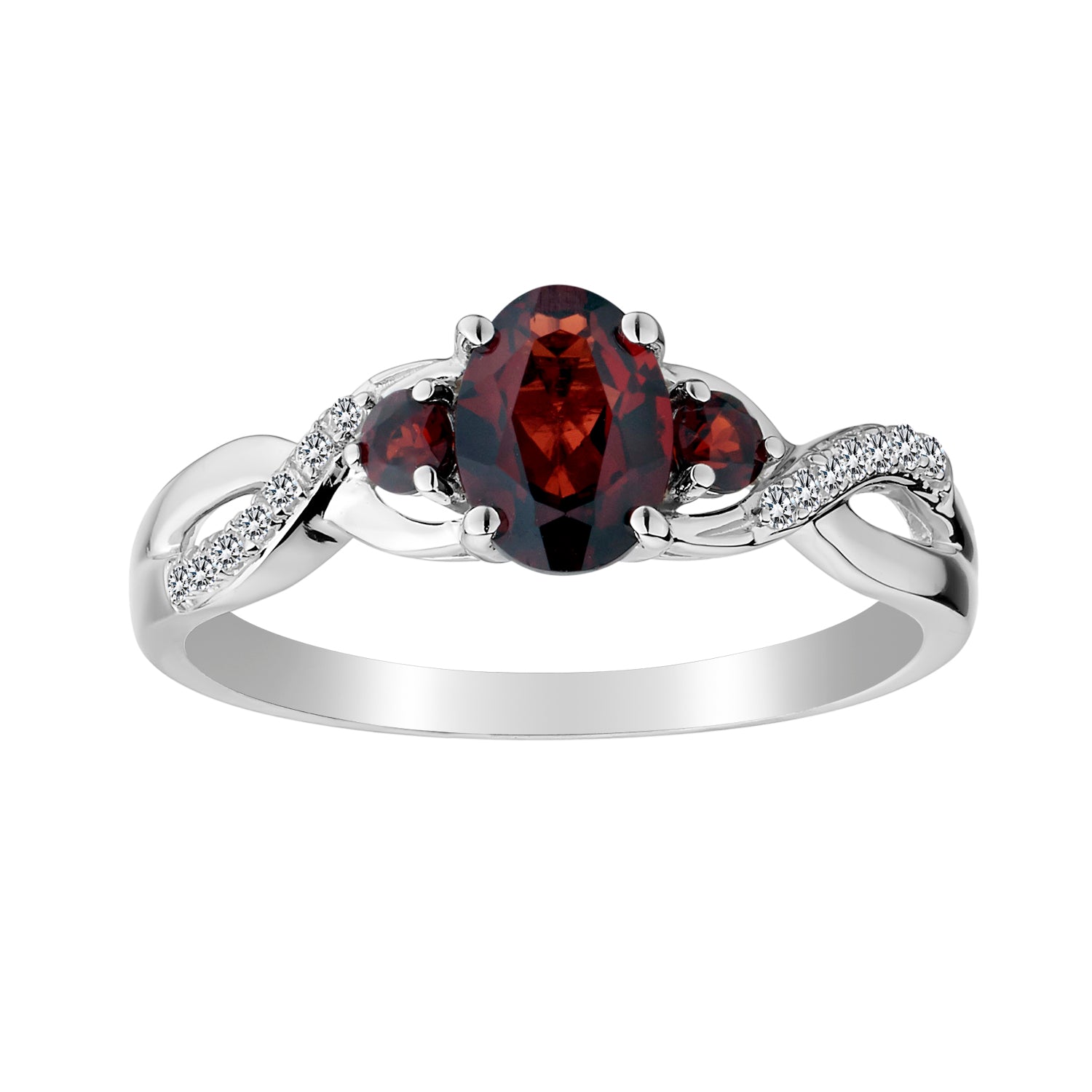 GARNET AND CREATED WHITE SAPPHIRE RING, SILVER..............NOW