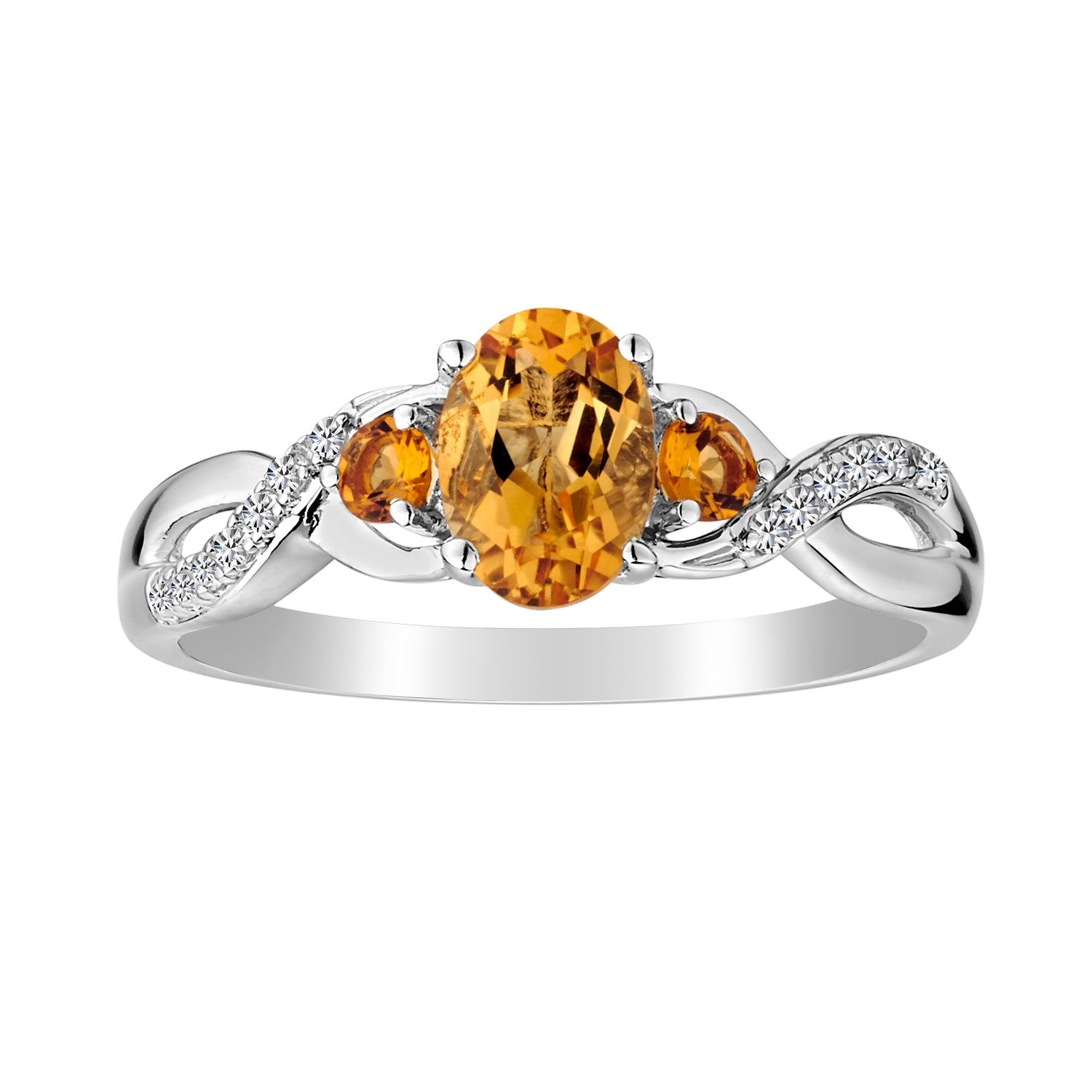 Genuine Citrine and Created White Sapphire Ring, Silver....................NOW