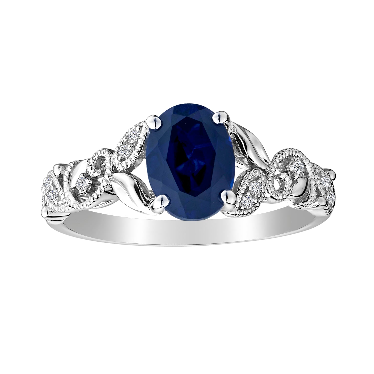 CREATED BLUE AND WHITE SAPPHIRE RING, SILVER......................NOW