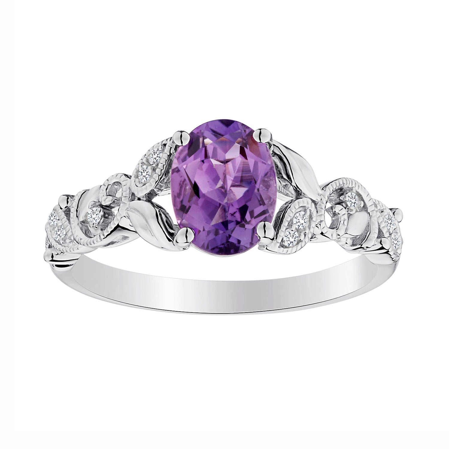 Genuine Amethyst and Created White Sapphire Ring,  Sterling Silver. Gemstone Rings. Griffin Jewellery Designs