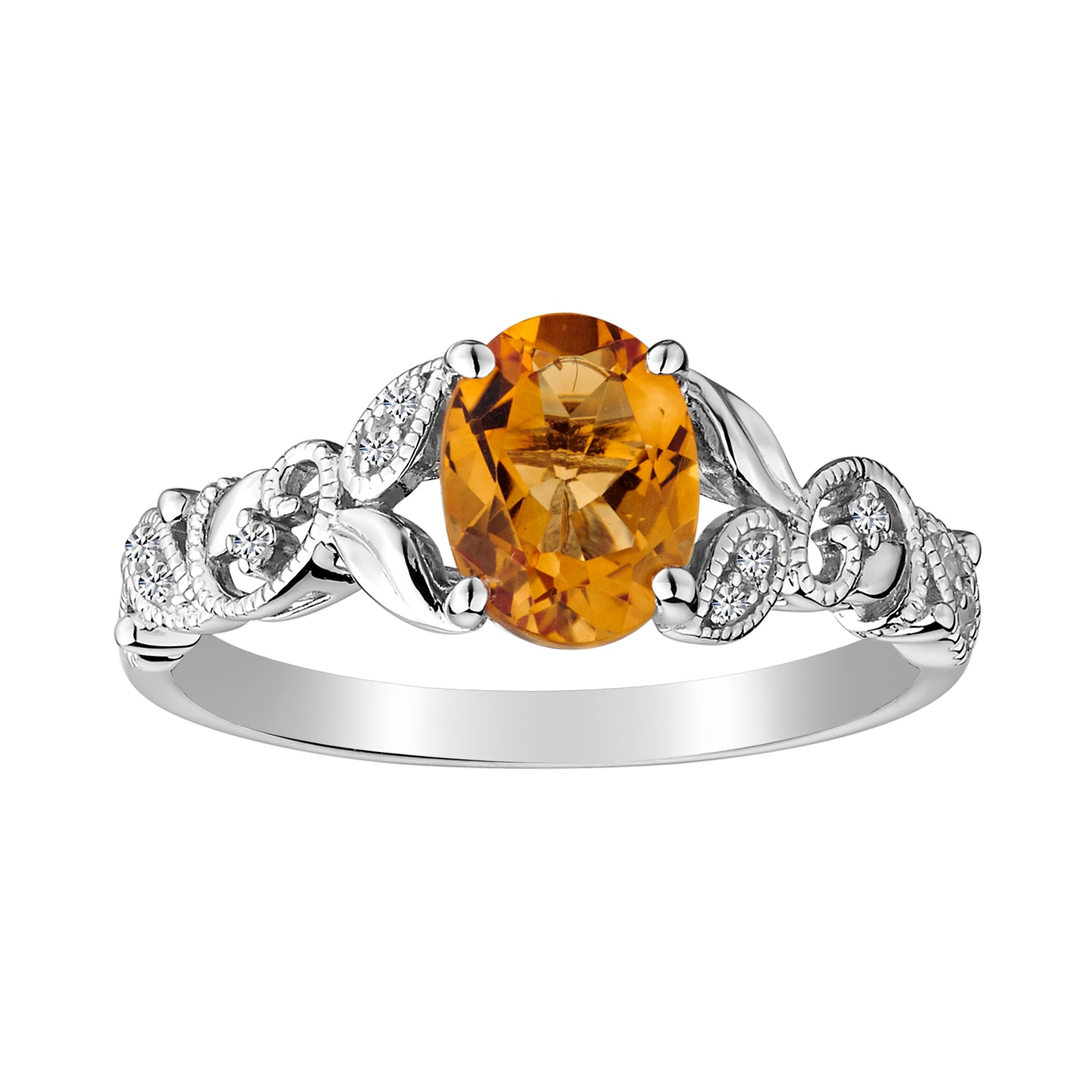 Genuine Citrine and Created White Sapphire Ring, Silver.....................NOW