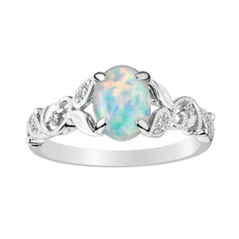 Created Opal and White Sapphire Ring,  Sterling Silver. Gemstone Rings. Griffin Jewellery Designs