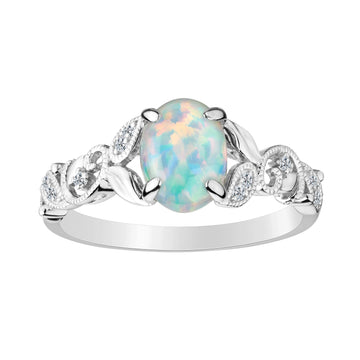 Created Opal and White Sapphire Ring,  Sterling Silver. Gemstone Rings. Griffin Jewellery Designs