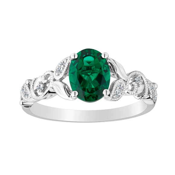 Created Emerald & Created White Sapphire Ring,  Sterling Silver. Gemstone Rings. Griffin Jewellery Designs