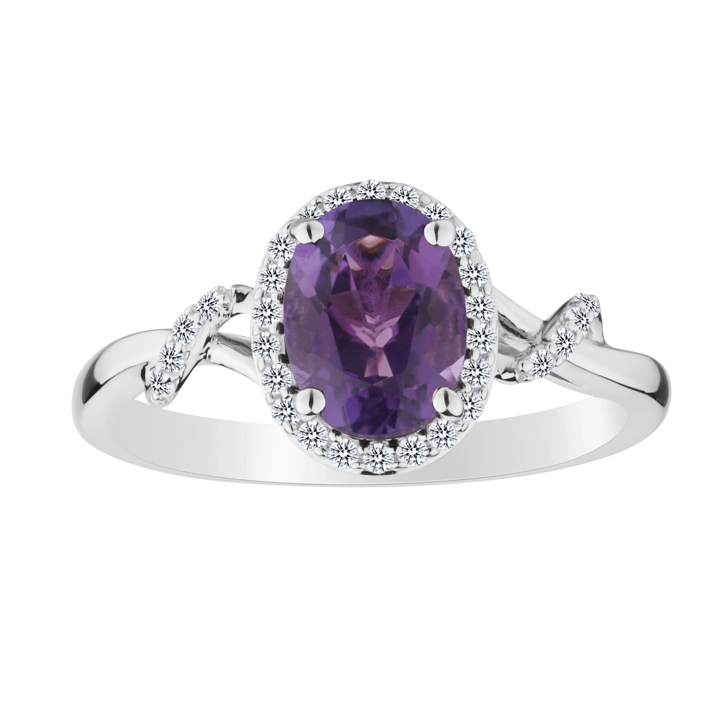 Amethyst and Created White Sapphire Ring,  Sterling Silver. Gemstone Rings. Griffin Jewellery Designs