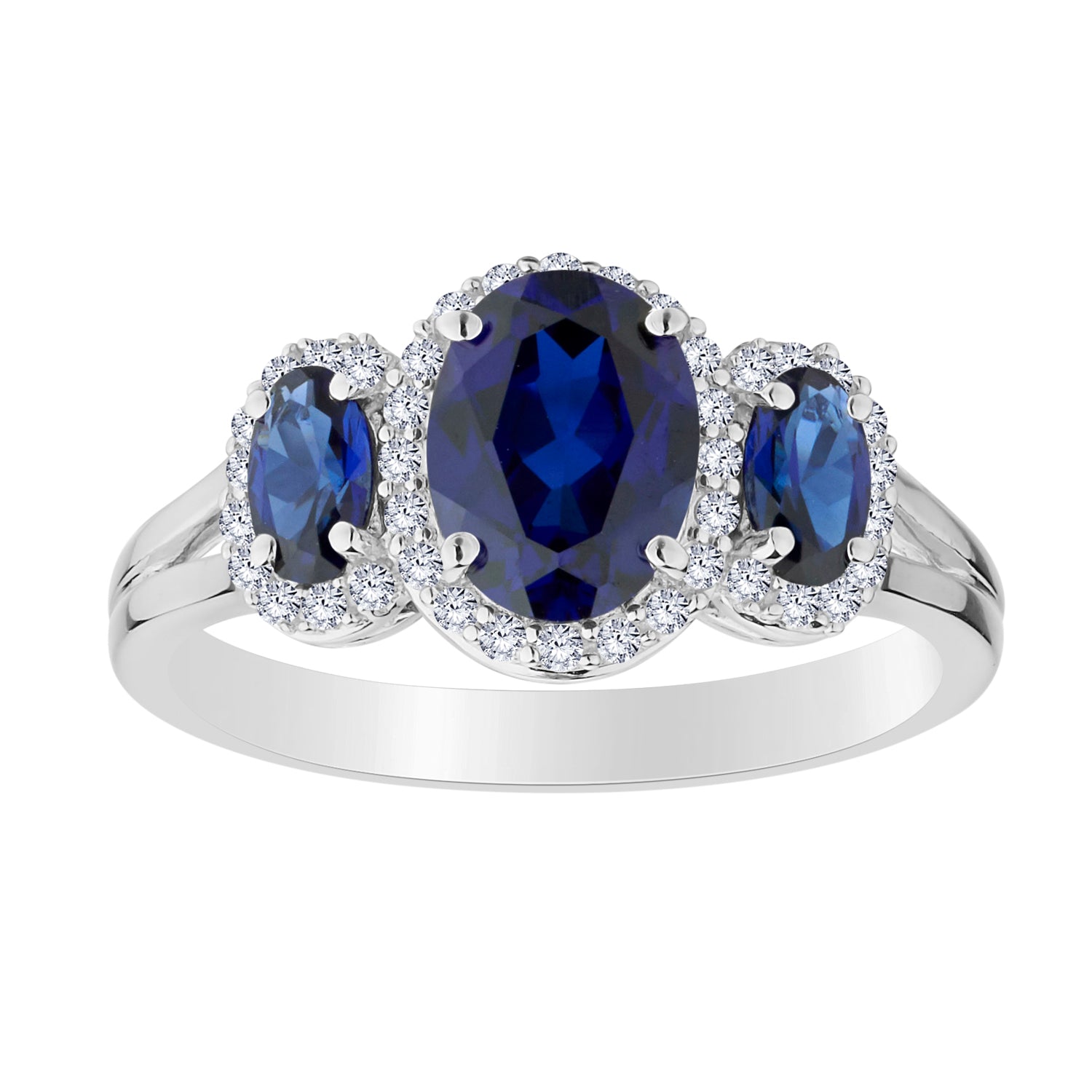 CREATED BLUE AND WHITE SAPPHIRE RING, SILVER.......................NOW