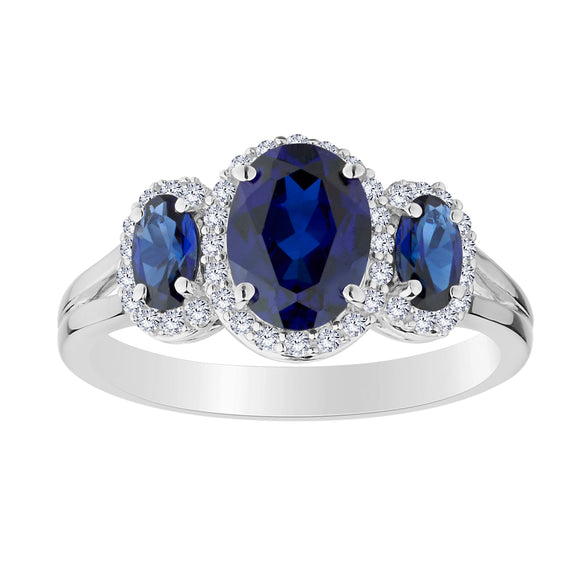 Created Blue & White Sapphire Ring,  Sterling Silver. Gemstone Rings. Griffin Jewellery Designs