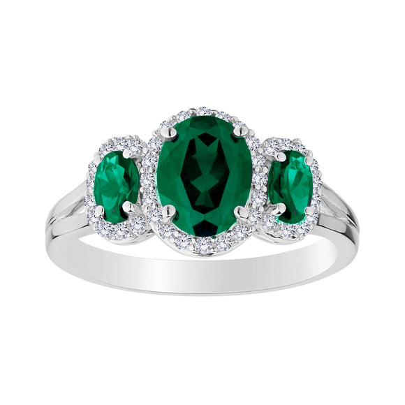 Created Emerald & Created White Sapphire Ring,  Sterling Silver. Gemstone Rings. Griffin Jewellery Designs