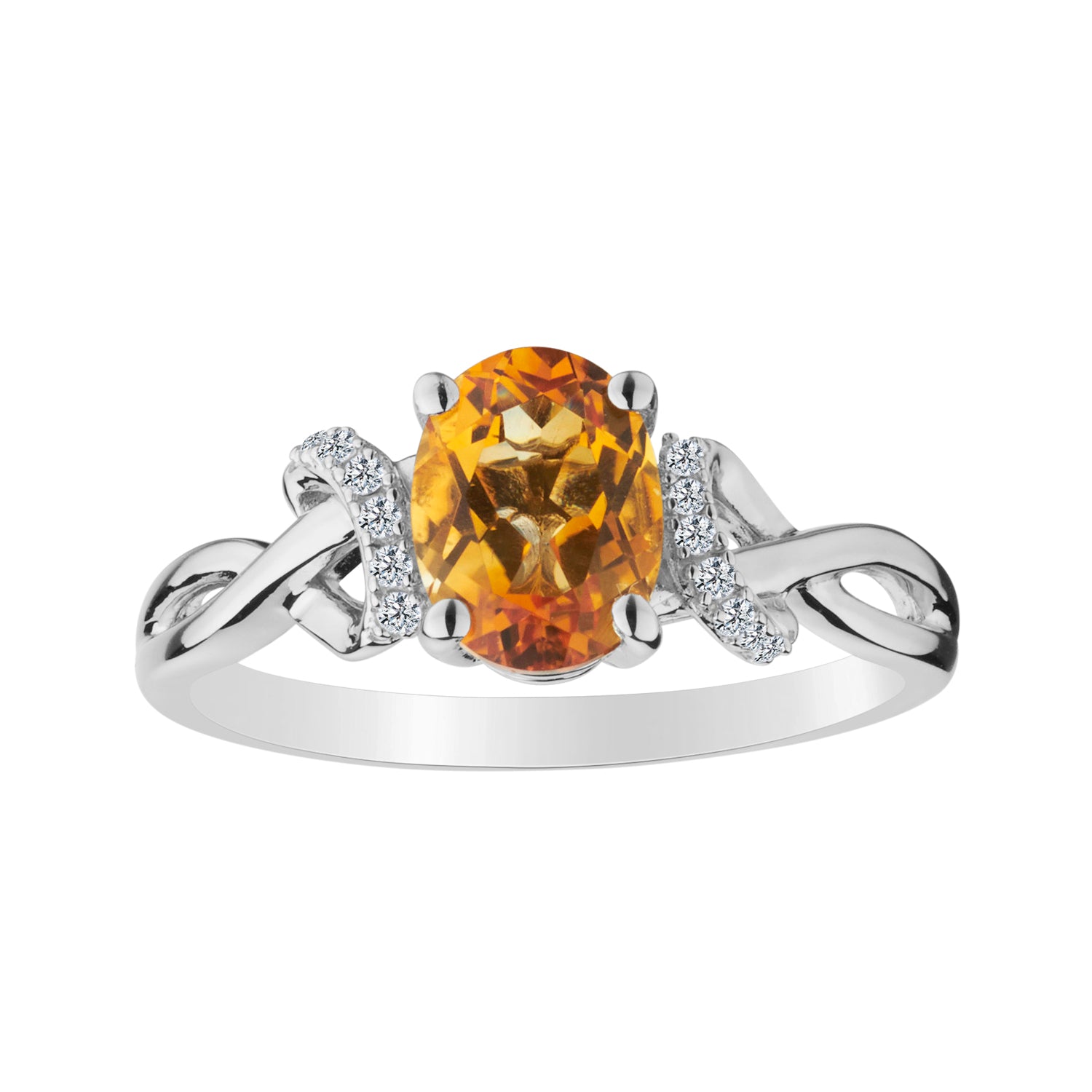 Citrine & Created White Sapphire Ring, Silver.....................NOW