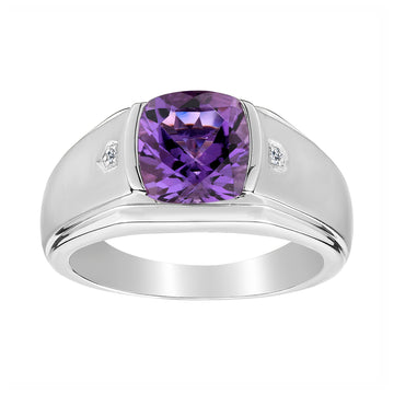 .015 CARAT DIAMOND AND GENUINE AMETHYST GENTLEMAN'S RING, SILVER. Men’s Rings. - Griffin Jewellery Designs