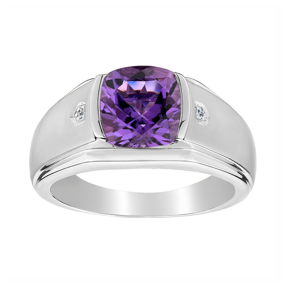 .015 CARAT DIAMOND AND GENUINE AMETHYST GENTLEMAN'S RING, SILVER. Men’s Rings. - Griffin Jewellery Designs