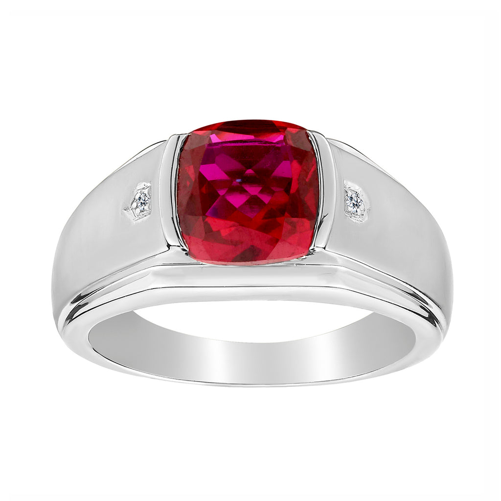.014 Carat of Diamonds & Created Ruby Gentleman's Ring, Silver....................NOW