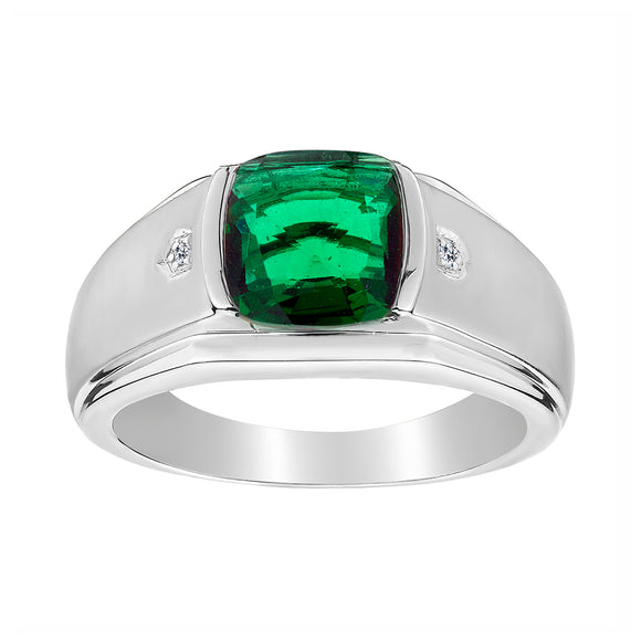 .015 Carat Diamond and Created Emerald Gentleman's Ring, Sterling Silver. Men’s Rings.  - Griffin Jewellery Designs
