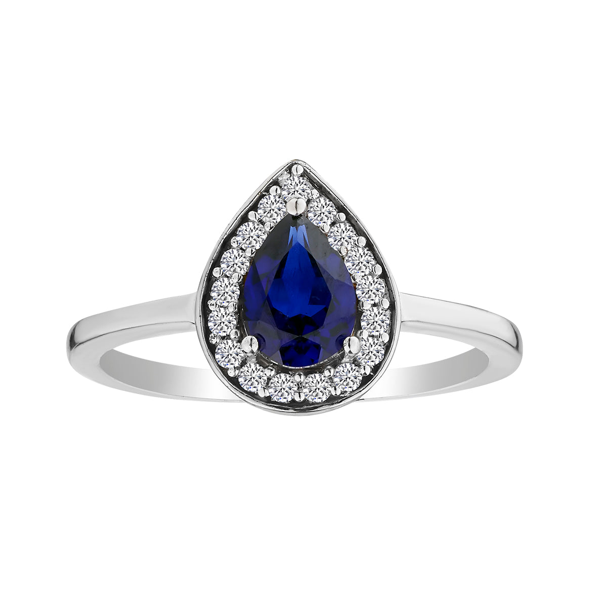 Pear Shape Created Blue Sapphire and White Sapphire Halo Ring, Sterling Silver.......................NOW