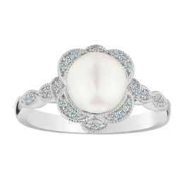 Created White Sapphire and Fresh Water Pearl Ring,  Sterling Silver. Gemstone Rings. Griffin Jewellery Designs