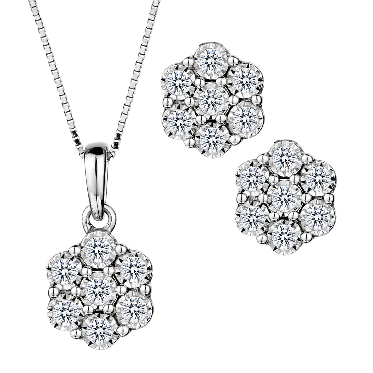 .50 Carat Total Diamond Weight "Flower" Miracle Earrings and Pendant, 14kt White Gold Set.......................NOW