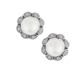 Created White Sapphire & Fresh Water Pearl Stud Earrings,  Sterling Silver. Griffin Jewellery Designs