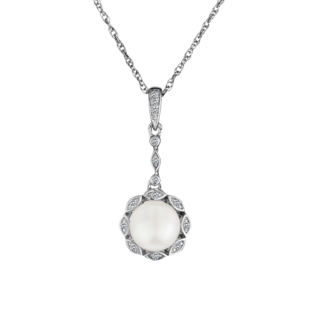 Created White Sapphire and Fresh Water Pearl Pendant,  Sterling Silver. Necklaces and Pendants. Griffin Jewellery Designs. 
