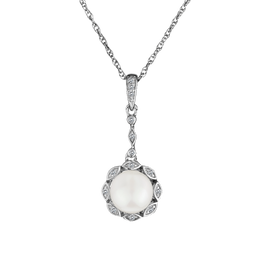Created White Sapphire and Fresh Water Pearl Pendant,  Sterling Silver. Necklaces and Pendants. Griffin Jewellery Designs. 