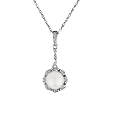 Created White Sapphire and Fresh Water Pearl Pendant,  Sterling Silver. Necklaces and Pendants. Griffin Jewellery Designs. 