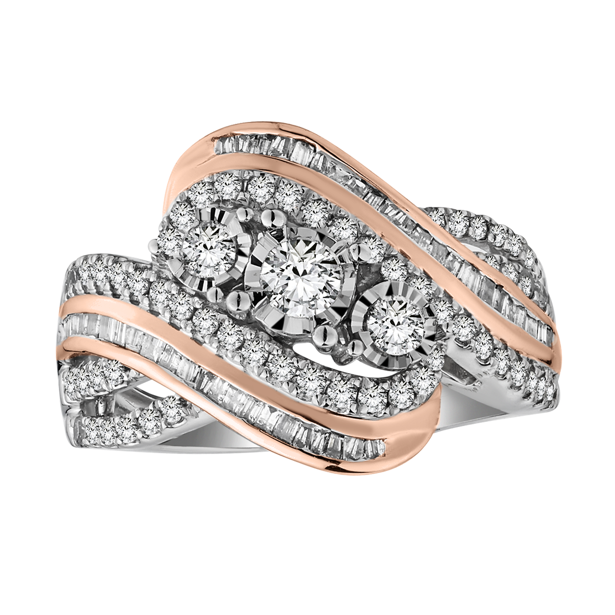 1.00 Carat of Diamonds "Past, Present, Future" Ring, 10kt White & Rose Gold......................NOW